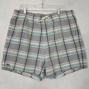 Lacoste Gray Plaid Board Short Mens XL Adjustable Waist Mesh Lined Swim Trunks